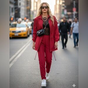 VTG Queen’s Silk 100% Red Silk Tracksuit Tassels Fringe Lined Women’s Size L